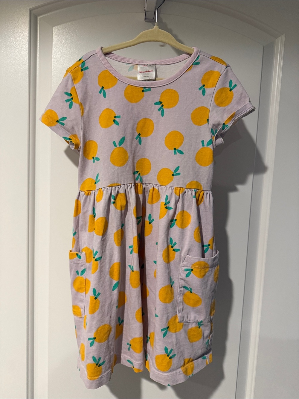 Hanna Andersson Lavender Short Sleeve Dress with Yellow Fruit Print